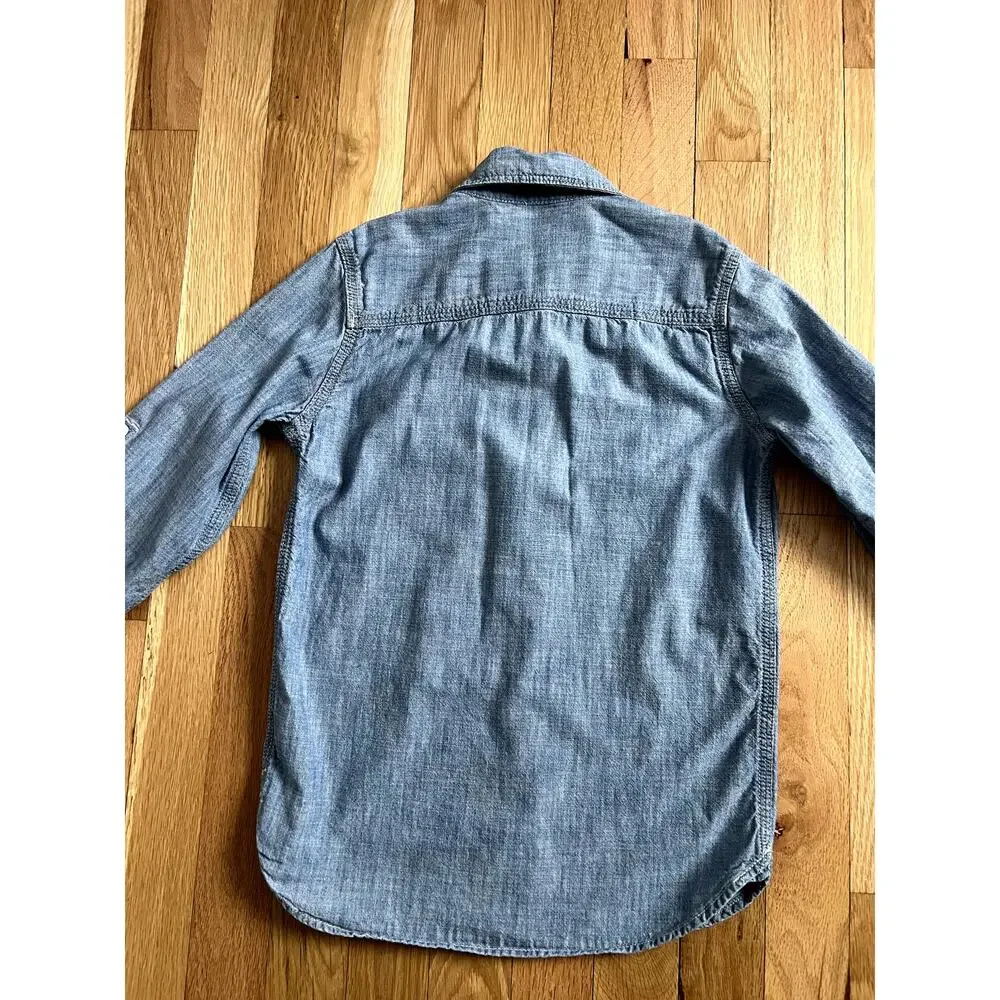 Gap Blue Chambray Denim Cotton Button Down Sleeve Adjustable Tab Boy (Youth S)